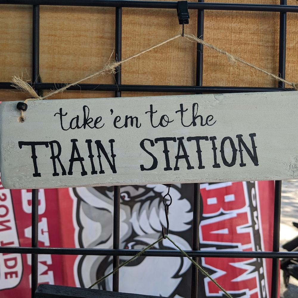 Wood Sign Train Station Handmade Handpainted